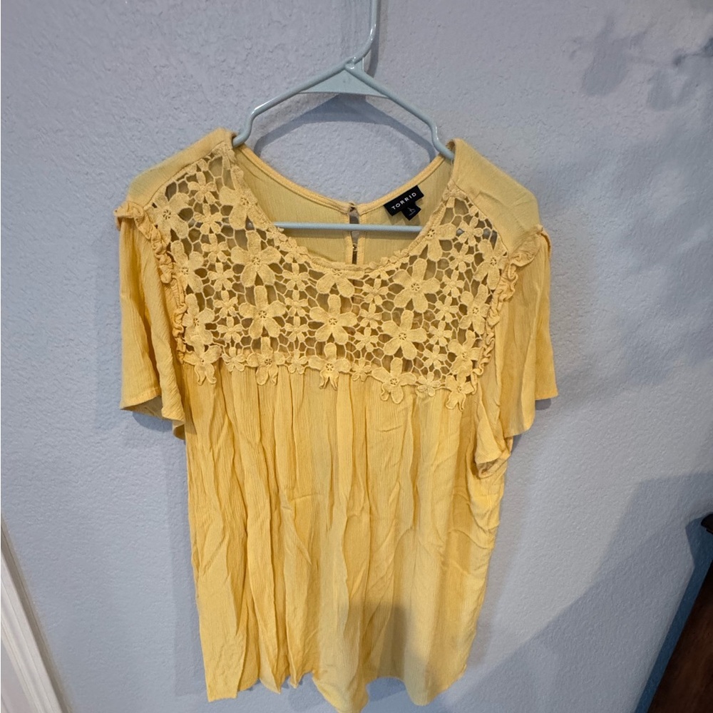 Yellow Lace Detail Women's Top